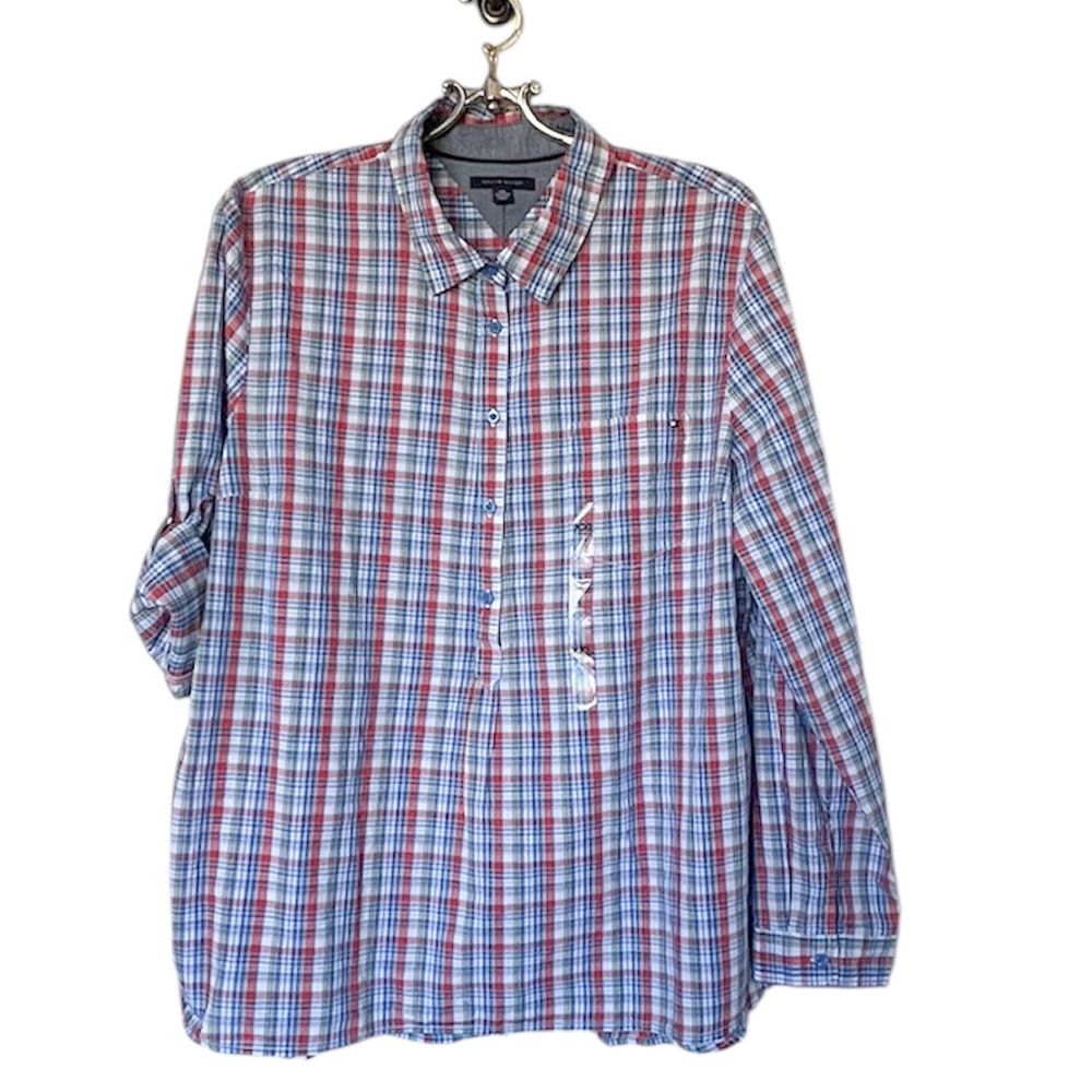 NWT Tommy Hilfiger Women's Plaid 1/2 Button Pullover Shirt Size XXL